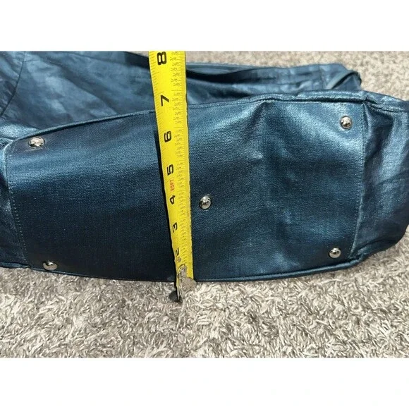 Vintage Furla Large Teal/Petrol Blue Iridescent Leather Shoulder Bag Hobo Tote - Picture 5 of 10